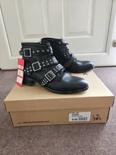 Image of Bertie Punkie Black Leather Stud Low Strap Ankle Boots. UK Size 5. NWT