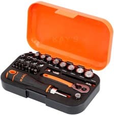 Image of Bahco Socket And Bit Set 34 Piece 1/4" Square Drive Metric Hex Profile S34MC8H