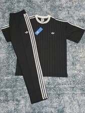 Image of Adidas Originals Tracksuit Set XL Black White Stripes T-Shirt & Pants BNWT
