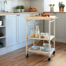 Image of SiMPLi Folding Kitchen Cart Oak Wood Top,  Stone/Cream, Storage Trolley