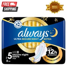 Image of Always Ultra Sanitary Towels/Pads with Wings, Secure Night Size 5