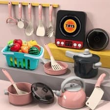 Image of 28Pcs Kids Play Kitchen Toy Childrens Cooking Utensils Pans Pots Accessories Set