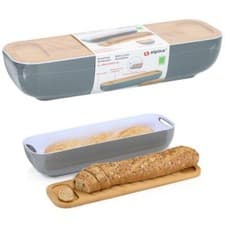 Image of Bread Bin Loaf Baguette Food Storage Box Kitchen Canister Cutting Board Lid Grey
