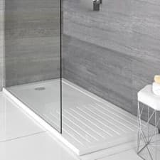 Image of Hudson Reed White Walk-In Shower Trays with Draining Area Modern Bathroom