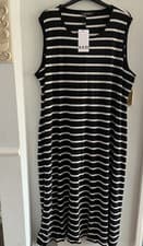 Image of BNWT By Yours Size 30-32 Sleeveless Rib Swing Striped Long Dress Black & White