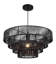 Image of Rosient 20" Boho Woven Chandelier Pendant Light Black Retro 4-Tier Wicker 1208G