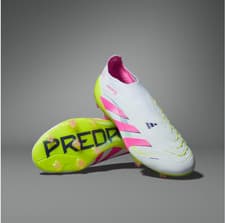 Image of Adidas Predator Elite Laceless FG - White/Lucid Pink/Lucid Lemon - junior size 5