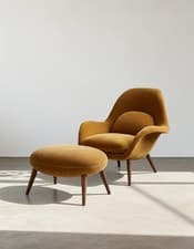 Image of Swoon Lounge Petit Armchair And Stool, Brown, Wood Leg