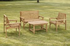 Image of Wooden Garden Furniture Set 4 Seater Rustic Solid Wood Patio Sofa Chairs Table