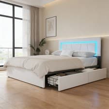 Image of 4 DRAWER STORAGE UPHOLSTERED BED FRAME 4FT6 DOUBLE BED WITH USB PORT & LED Kkatz