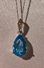 Image of 9ct White Gold, SWISS BLUE TOPAZ & DIAMOND PENDANT & CHAIN - Hallmarked  NEW 