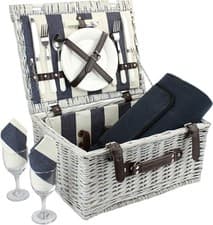 Image of Picnic Basket 2 Person Wicker Hamper Traditional Premium Willow Complete Set UK