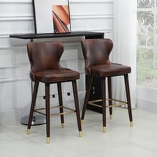 Image of Bar Stools Set of 2 with Backrest, PU Leather Barstools with Footrest