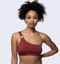Image of DORINA Azores Asymmetric Bikini Crop Top Size 12 14 18 Burgundy Padded RRP £20