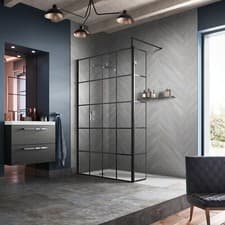 Image of Hudson Reed Frame Effect Wet Room Screen with Support Bar 900mm Wide - 8mm Glass