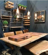 Image of 180cm Hand Crafted Acacia Wood Rustic Dining Table Rectangular Live Edge Grey Le