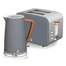Image of Swan Nordic 1.7L Jug Kettle & 2 Slice Toaster Set Wood Effect Handle- Slate Grey