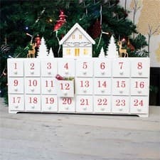 Image of Traditional Christmas Wooden Advent Calendar DIY 24 Drawers LED Light Reindeer