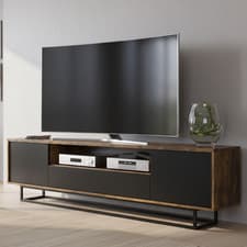 Image of 200cm TV Unit Industrial Oak & Black | Metal Frame, Drawer & Shelves | Modern