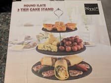 Image of Nyxi 3 Tier Natural Slate Cake Stand Afternoon Tea Wedding Plates Party