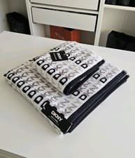Image of DKNY Bath Towel and Hand Towel Set Black Grey White Logo Cotton BNWT