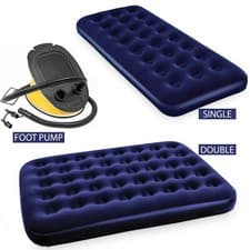 Image of Bestway Single Inflatable Flocked Air Bed Camping Mattress Airbed, Foot Pump