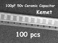 Image of 100pF 50v SMD Kemet Ceramic Capacitor 5% C1206C101J5GAC7800- Size 1206 - 100 PCS
