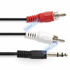 Image of 6.35mm Stereo TRS Jack Plug to 2x RCA Phono Male Red White Audio Cable 2m