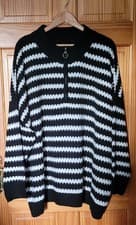 Image of Yours Black & White Half Zip Jumper Size 26-28