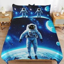 Image of Astronaut Simple Quilt Duvet Cover Set 3 Pcs Bedding Set Single Double King UK