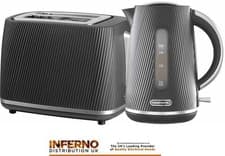 Image of DAEWOO Cascade 1.7L Jug Kettle and 2 Slice Toaster Black Ribbed Texture Design