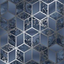 Image of Elixir Cube Liquid Marble Swirls Metallic Geo Muriva Wallpaper - Various Colours