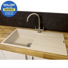 Image of Reginox Harlem10 Kitchen Sink Single Bowl Caffe Granite Reversible Inset Waste