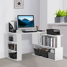 Image of HOMCOM Corner Computer Desk with 360° Rotating Design and Bookshelf Refurbished