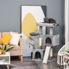 Image of PawHut 111cm Kitten Activity Centre with Scratching Post Condo Hammock Grey