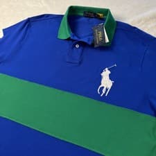 Image of NWT Polo Ralph Lauren Custom Slim Fit Big Pony Mesh Polo Shirt Colorblock XXL