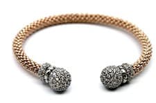 Image of Rose Gold Tone Sterling Silver Sparkling CZ Bead Mesh Cuff Bracelet