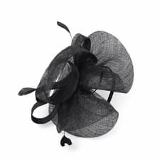 Image of Large black sinamay fascinator with feathers on aliceband