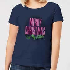 Image of National Lampoon Merry Christmas (Kiss My @$$) Women's Christmas T-Shirt - Navy