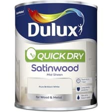 Image of Dulux 1.25L Quick Dry Satinwood Pure Brilliant White Paint Non Yellowing Wood