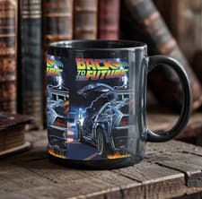 Image of Back to the Future Mug 11oz – Retro Movie Inspired Black Ceramic Cup Gift NEW