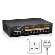 Image of 10-Port Gigabit Switch with 8-Poe and 2-RJ45 for Uplink Unmanaged Plug and Play