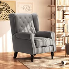 Image of Retro Accent Chair Wingback Armchair with Wood Frame for Living Room Dark Grey