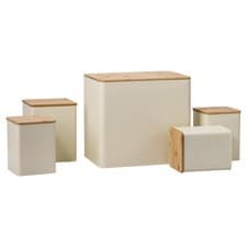 Image of 5 piece Kitchen Storage Canister Set - Tea, Coffee, Sugar, Biscuit, & Bread Bin