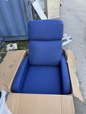 Image of beliani blue recliner chair Recliner Chair SANDE with Footrest Fabric