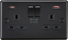 Image of KNIGHTSBRIDGE ROUND EDGE MATT BLACK SWITCHES AND SOCKETS BLACK INSERT