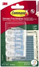 Image of Command Clear Outdoor Light Clips with Adhesive Strips 8 Mini Hooks and 10 Small