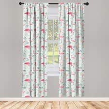 Image of Flamingo Curtains 2 Panel Set Exotic Birds and Palms