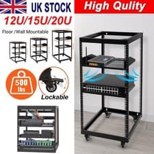 Image of 12U/15U/20U 4 Post Open Frame Rack for Servers & AV Gear Wall Mountable Design