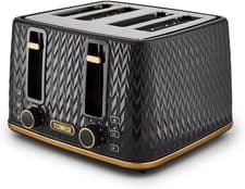 Image of Tower T20061BLK 4 Slice Toaster Defrost Function 1600W Empire Black and Brass